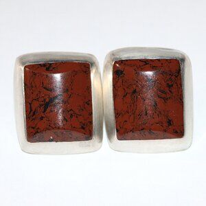 Vintage Taxco Sterling Silver Jasper Geometric Earrings 20 Grams